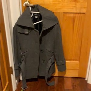 Grey pea coat with belt size m